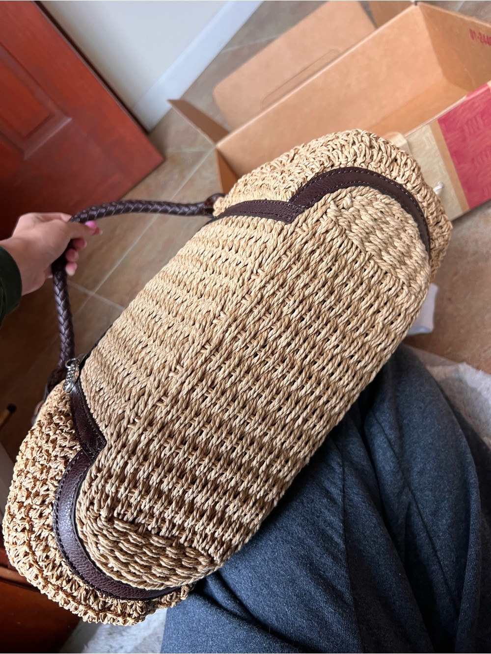 Brighton Natural Straw Shoulder Bag with Dark Brown Trim - Picture 5 of 6